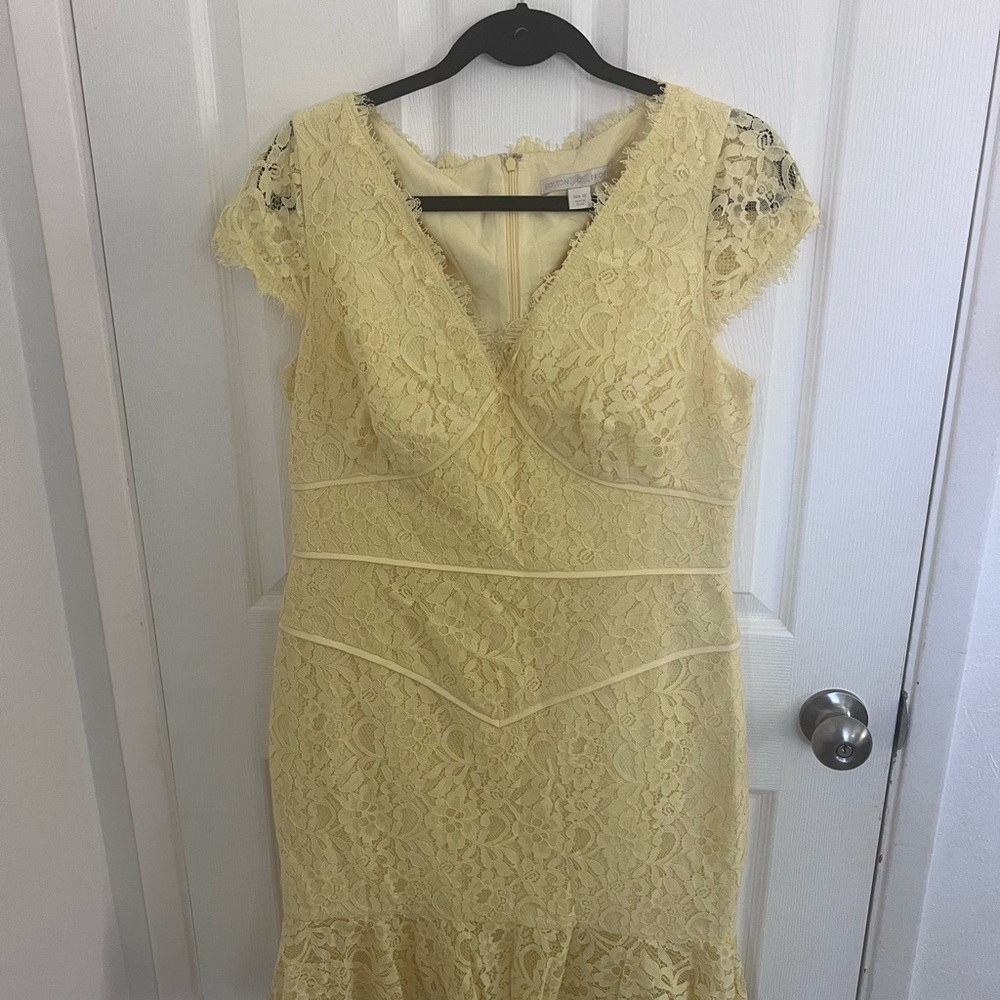 Boston Proper Pale‎ Yellow Lace Midi Dress